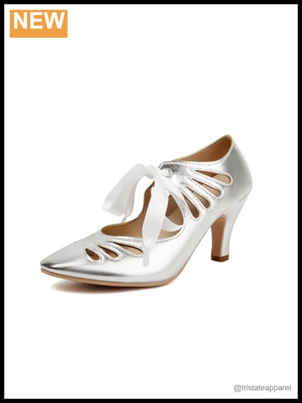 Women's Mary Jane Lace Up Teardrop Cut Out Round Toe Heels Vintage 1950s Gatsby